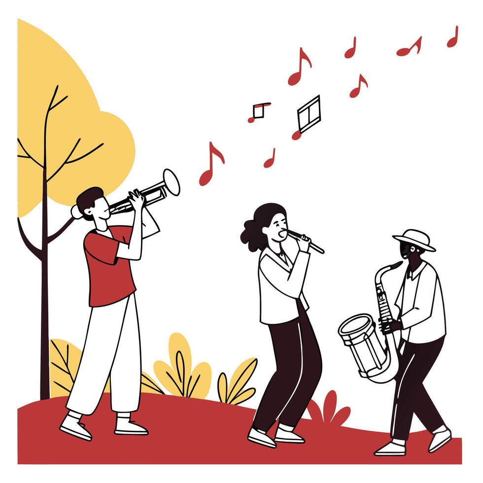 Outdoor Jazz Band Playing Music in Autumn vector