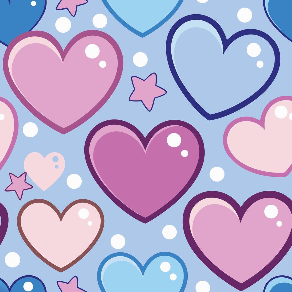 Pastel Hearts and Stars Seamless Pattern Design for Valentines Day vector