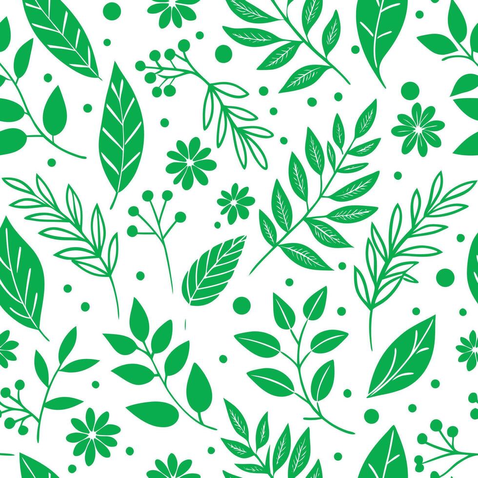 Seamless Pattern Green Leaves Botanical Illustration Nature Design vector