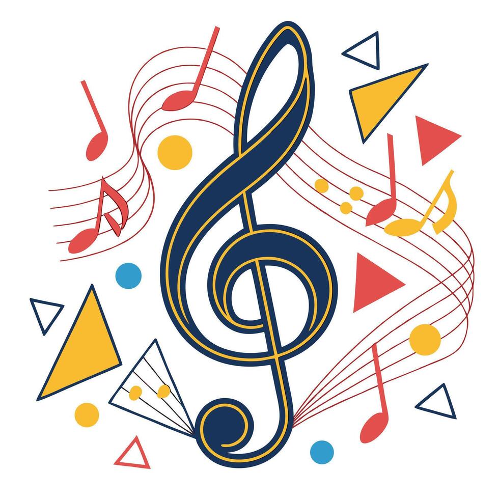 Abstract Music Treble Clef Design with Notes and Geometric Shapes vector