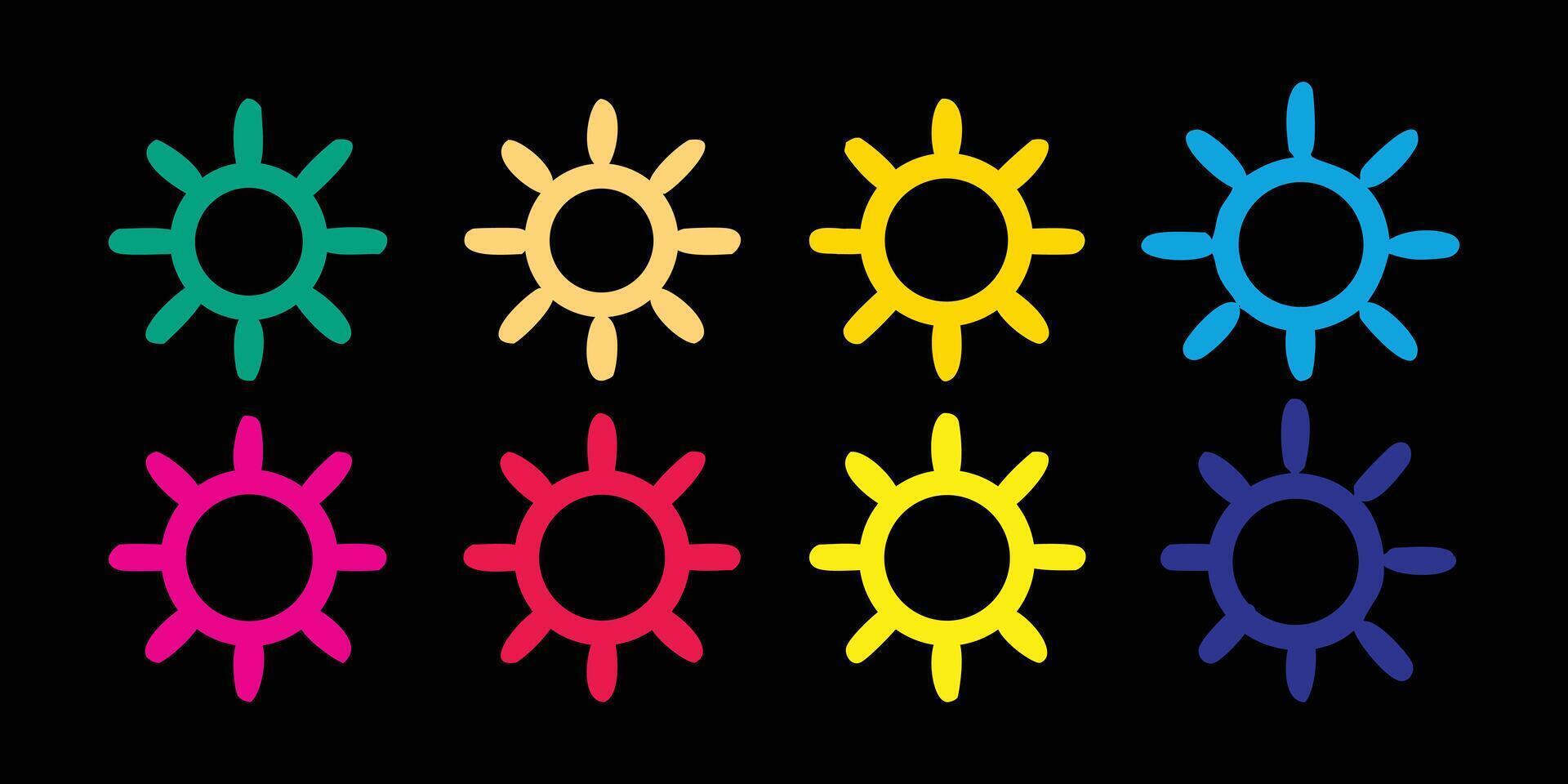 Eight Identical Black Sun or Gear Icons Arranged in a Two by Four Grid vector