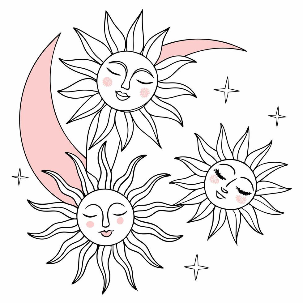 Sun and moon tattoo design vector