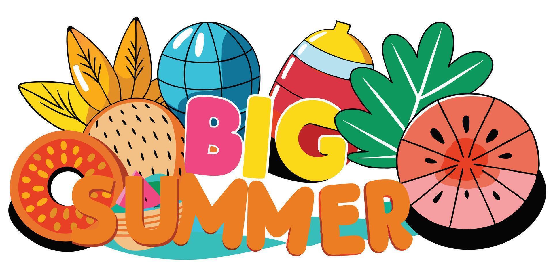 Vibrant Big Summer Illustration with Tropical Fruits and Fun Elements vector