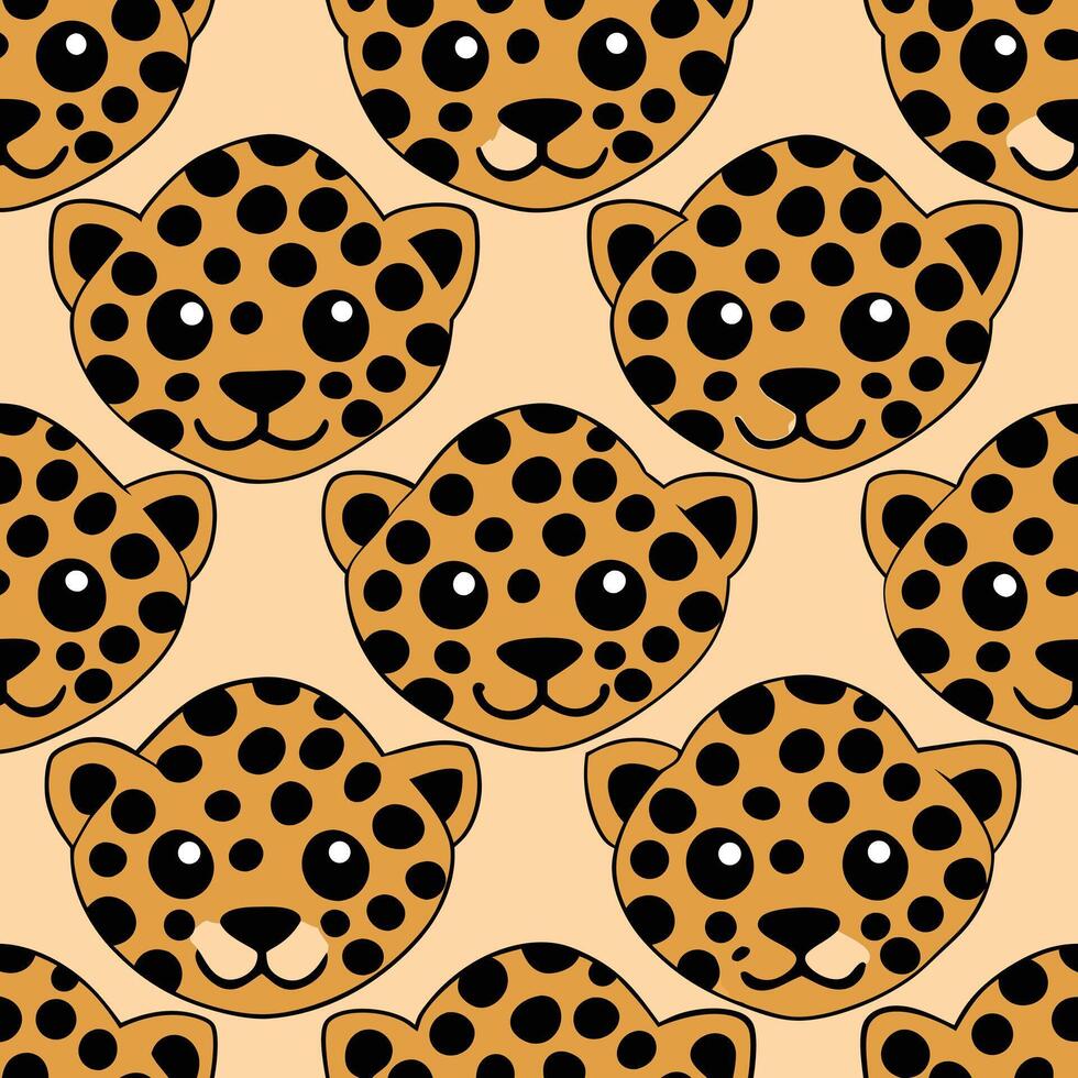Adorable Cartoon Cheetah Faces Seamless Pattern Background vector