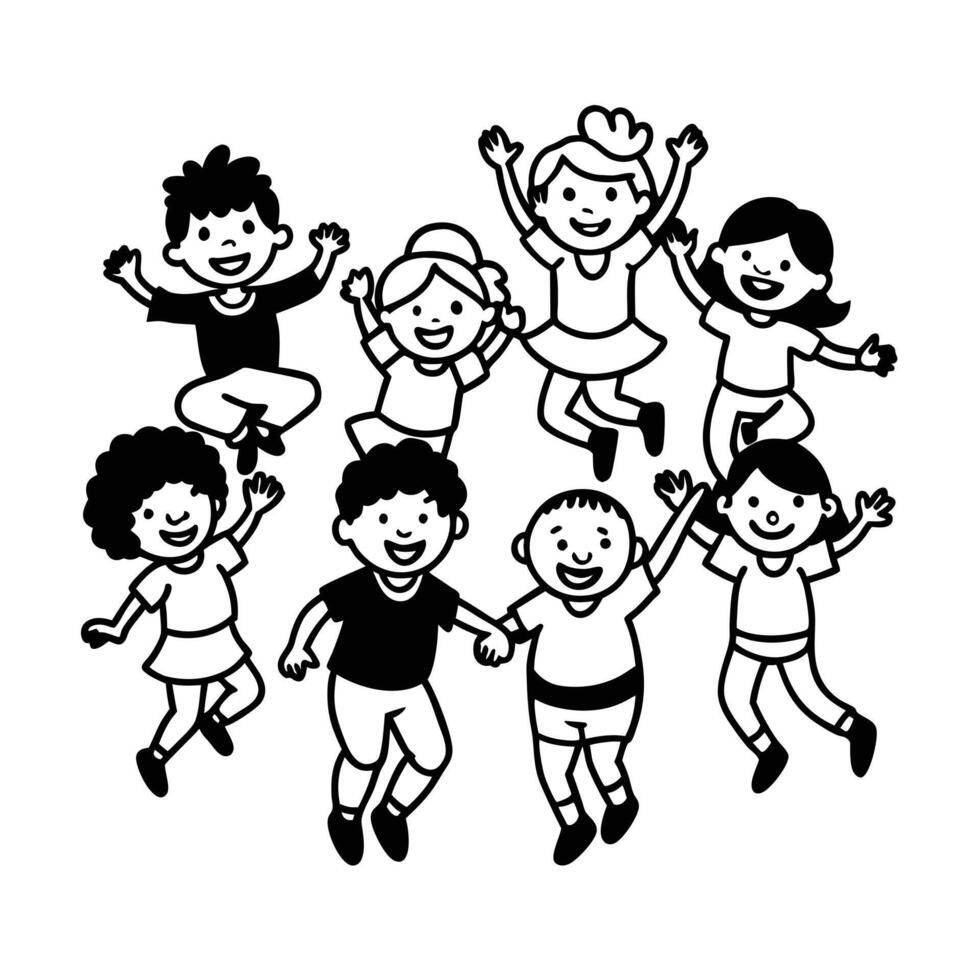 Diverse group of children jumping with joy and celebration