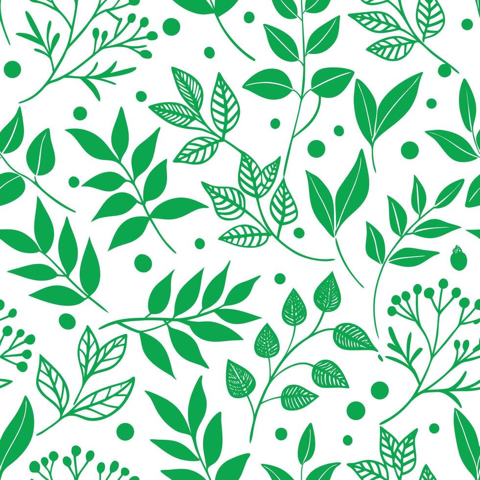 Seamless Pattern Green Leaves Botanical Illustration Nature Background vector