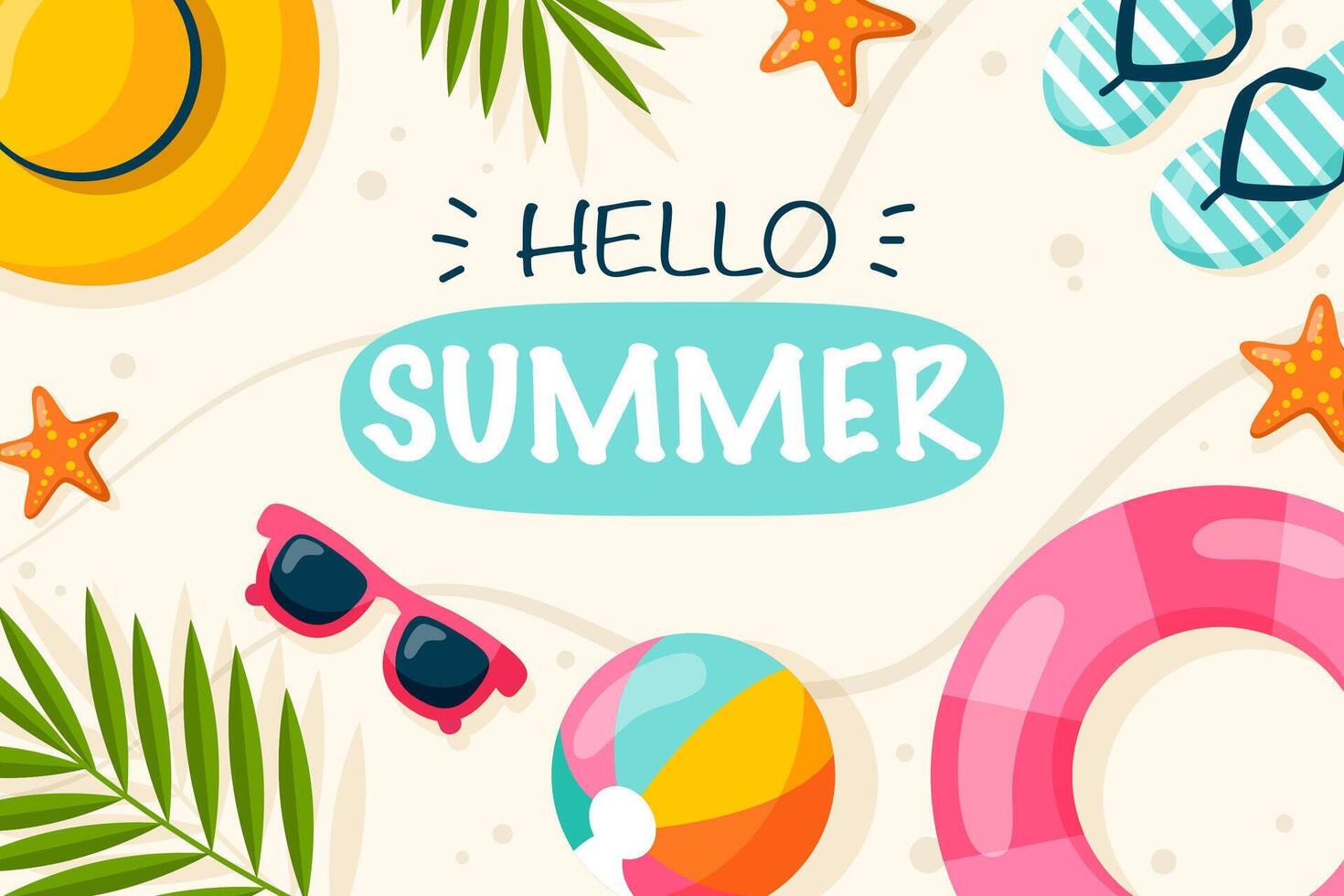 summer horizontal background on a beach theme with the inscription hello summer vector