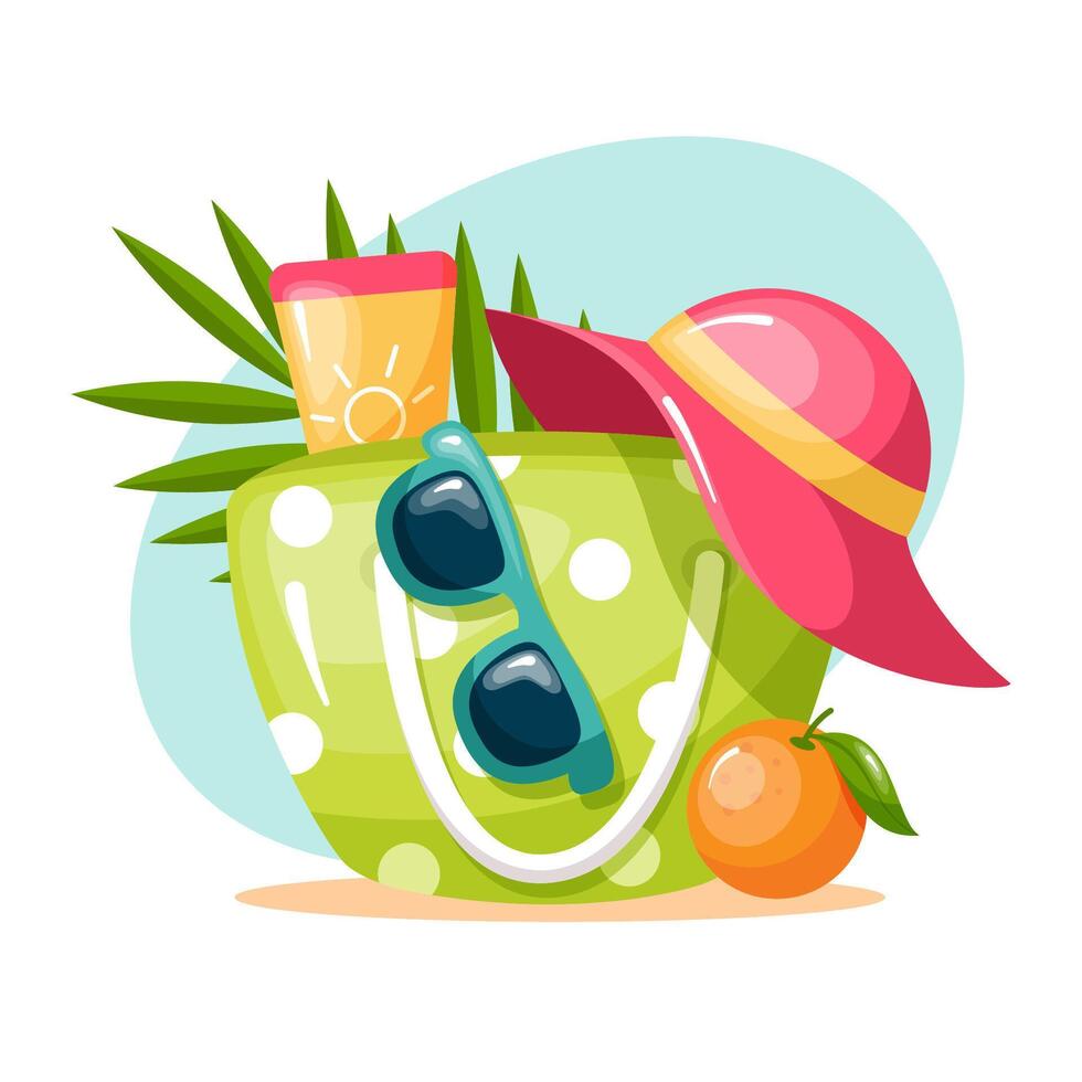 illustration summer beach bag with things vector