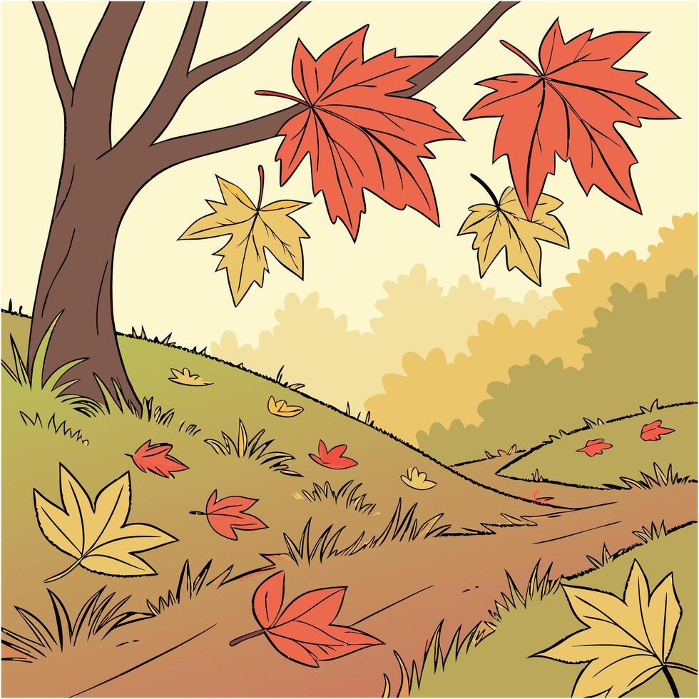 A tree with a lantern and a path in the woods vector