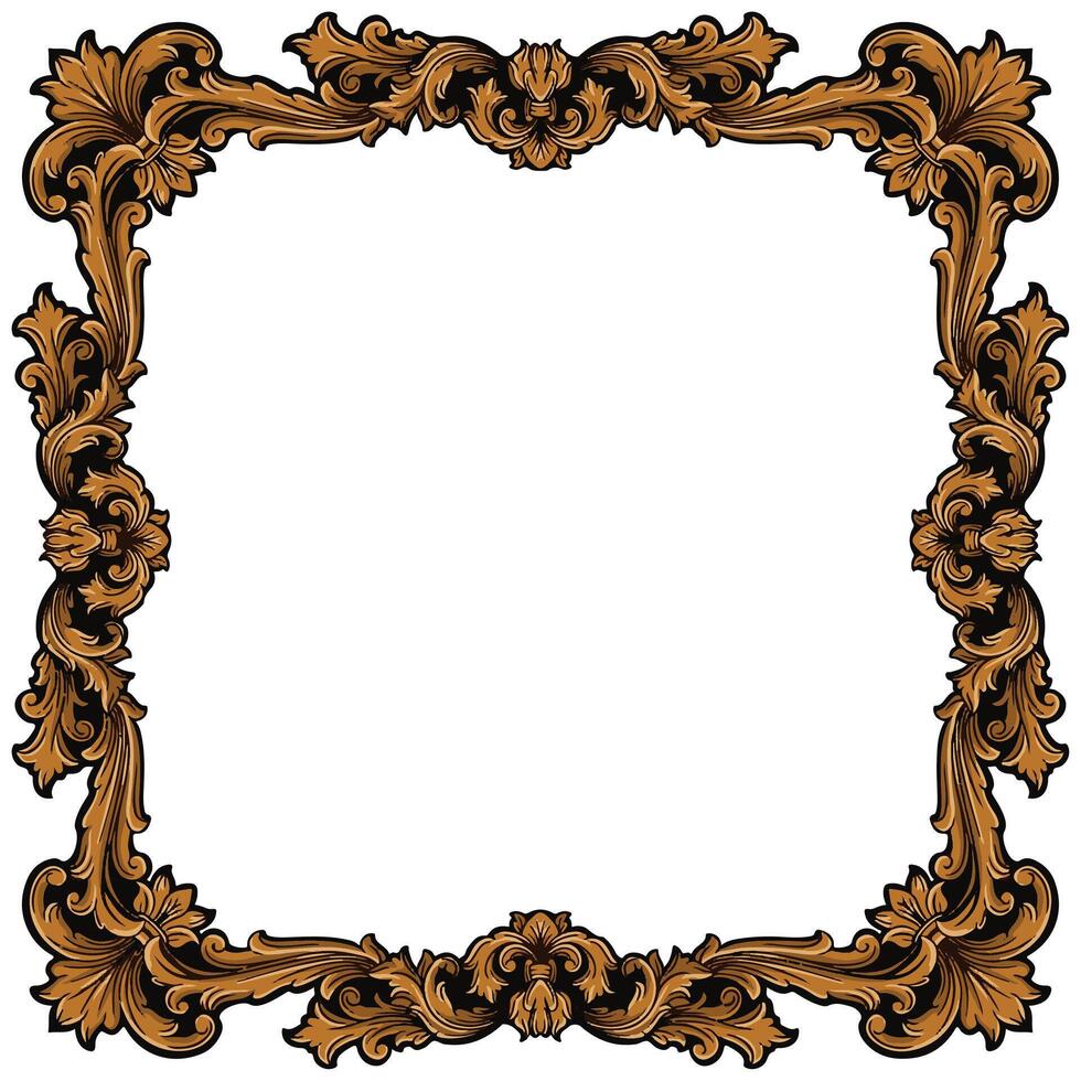 black and gold frame with elements engraving ornament illustration art vector