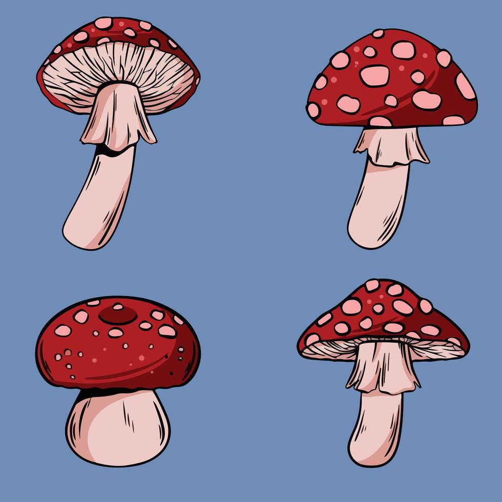 set red mushrooms illustration art vector