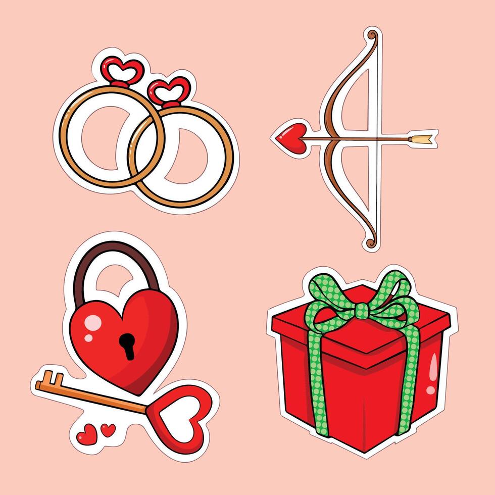set of valentines elements icons illustration art vector