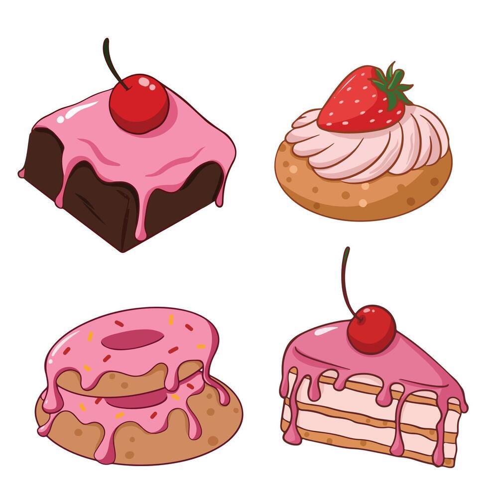set of cakes and desserts illustration art vector