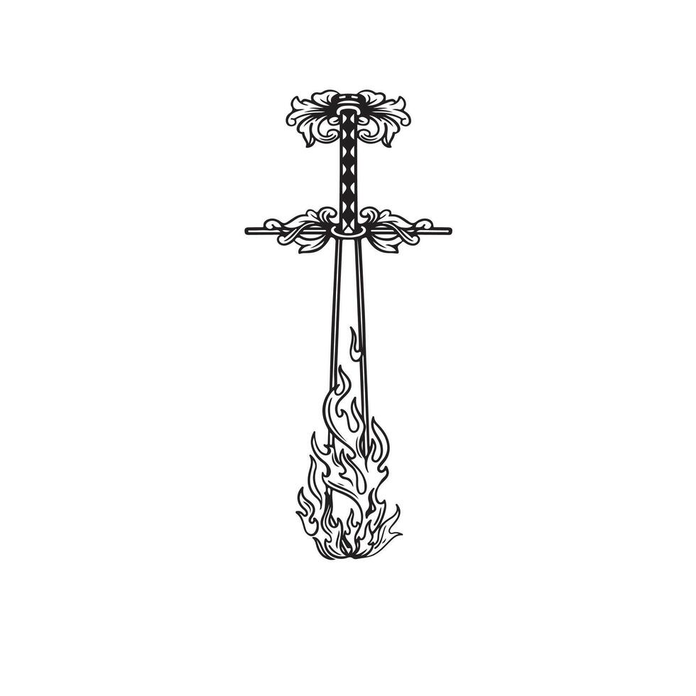 sword fire sketch illustration art vector