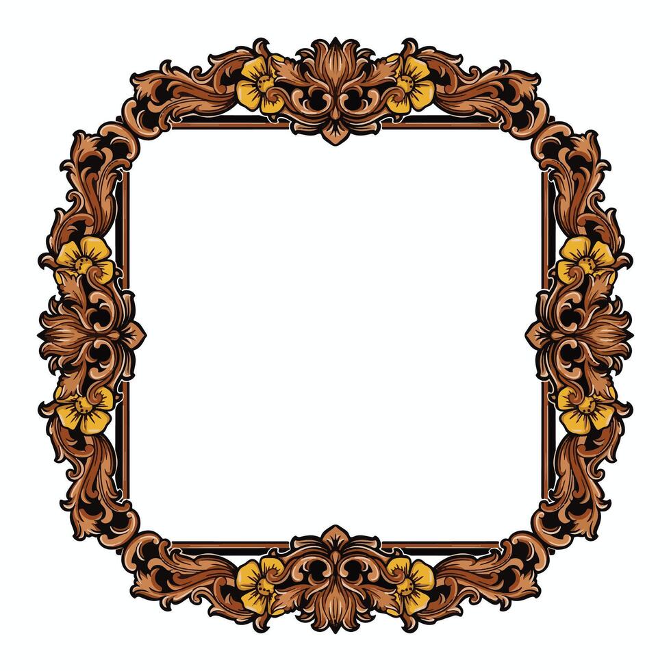 black and gold art frame with elements engraving ornament illustration vector