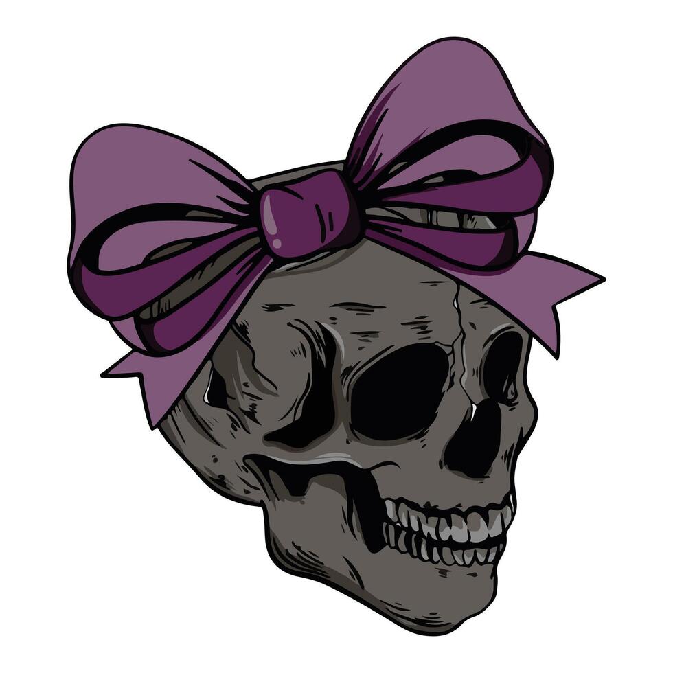 skull with purple ribbon illustration art vector