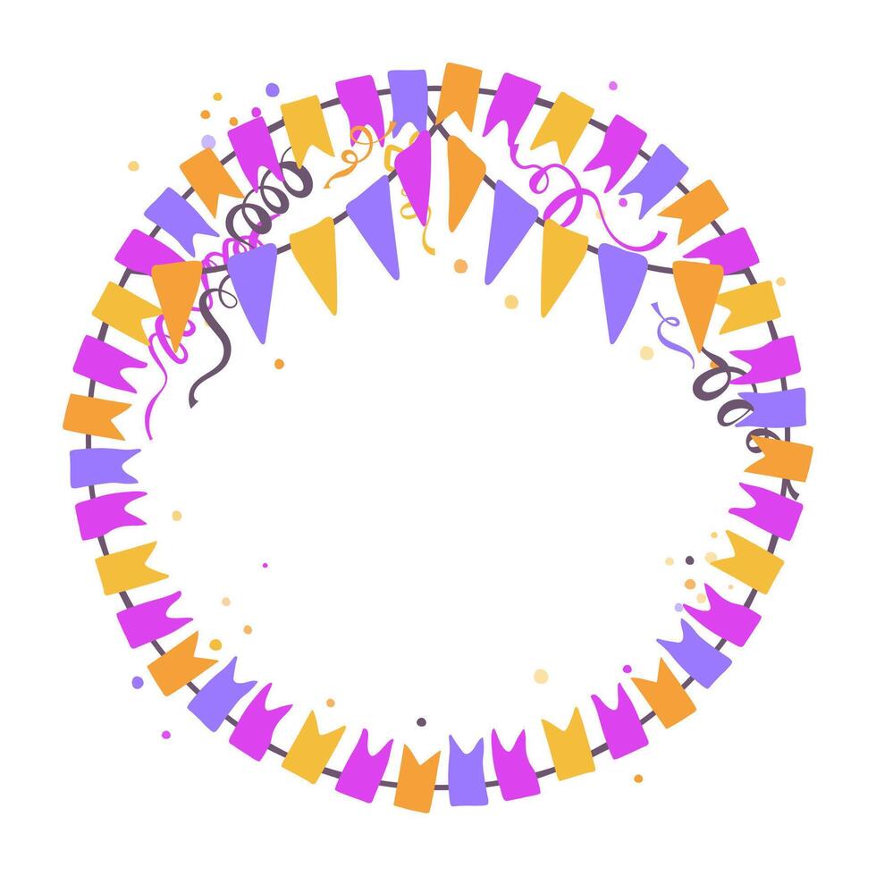 Cute round wreath of colorful flags and confetti. Perfect for holiday cards and invitations. vector