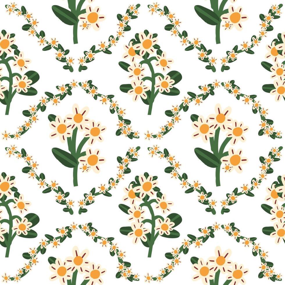 Cute seamless coquette pattern of white flowers. Preppy background for wallpaper or wrapping paper. vector