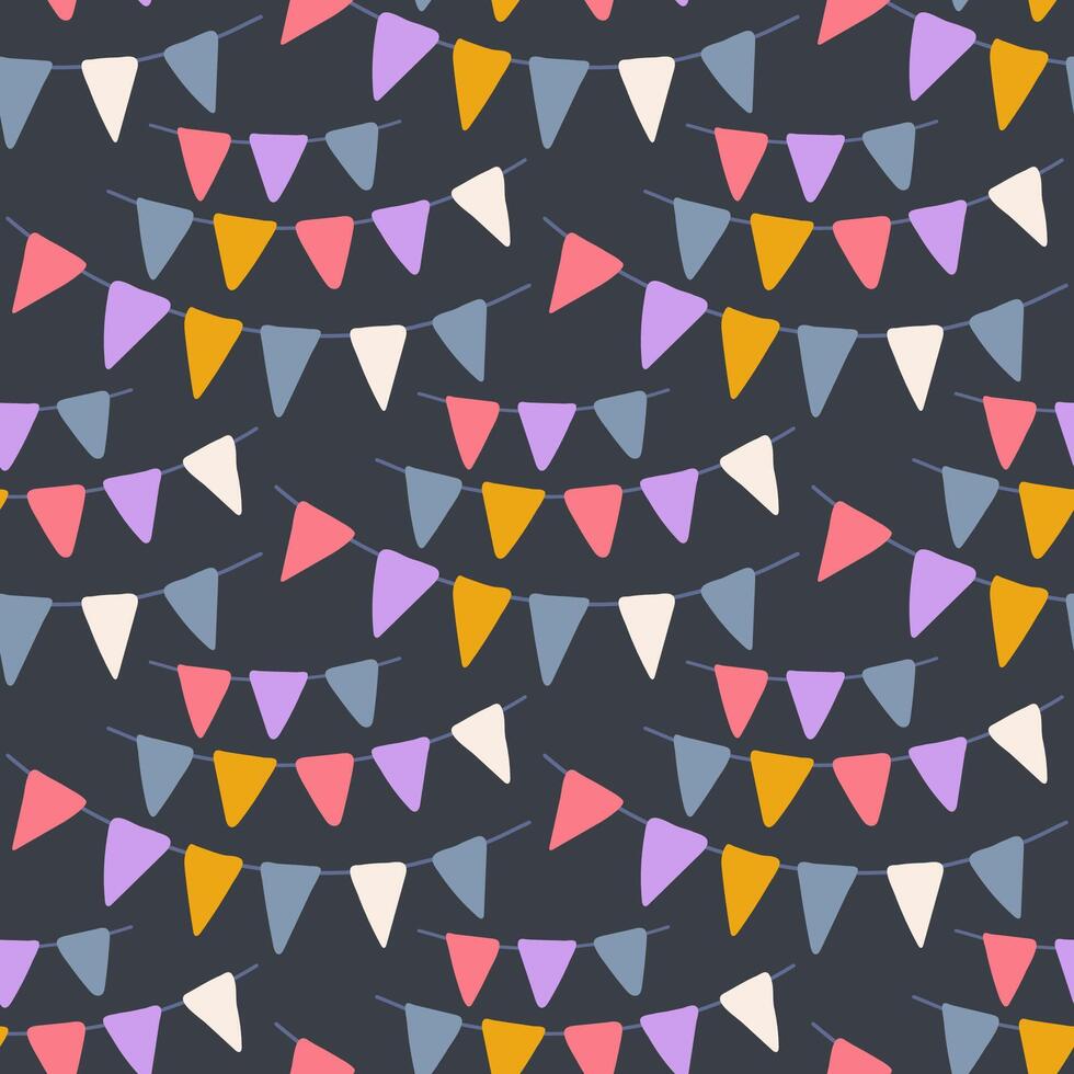 Seamless pattern with colored flags and garlands on dark background vector