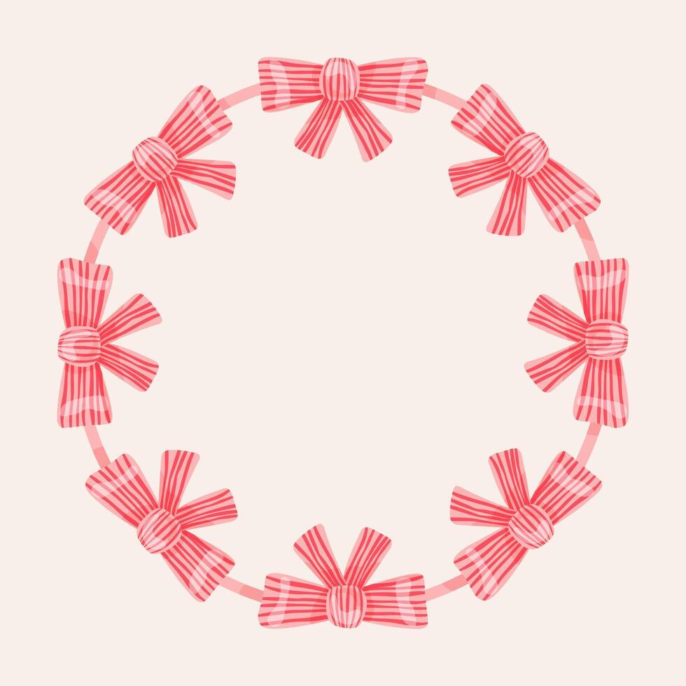 wreath of pink bows on beige background. vector