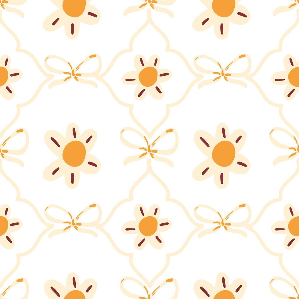 Coquette pattern of white flowers. Preppy background for wallpaper or wrapping paper. vector