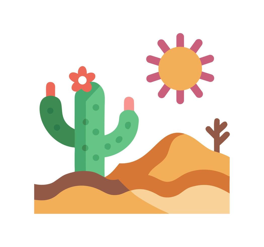 Cactus and sun in desert landscape illustration vector