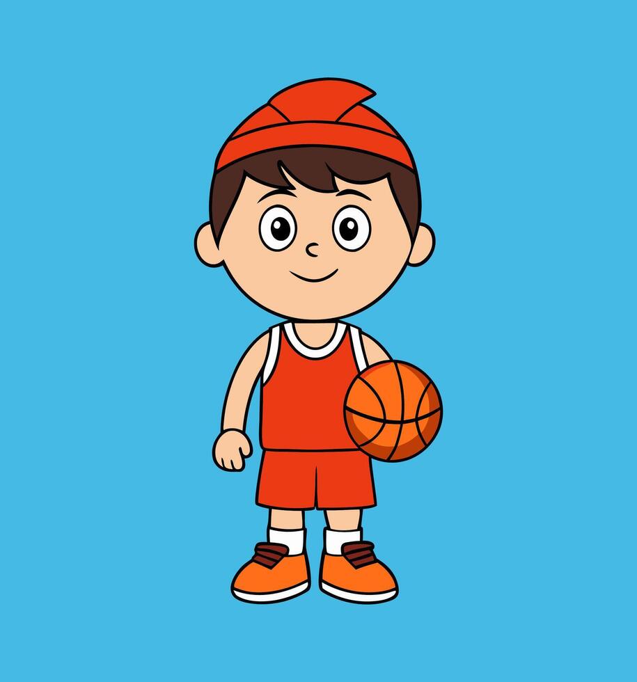 cartoon boy with basketball ball illustration on white vector