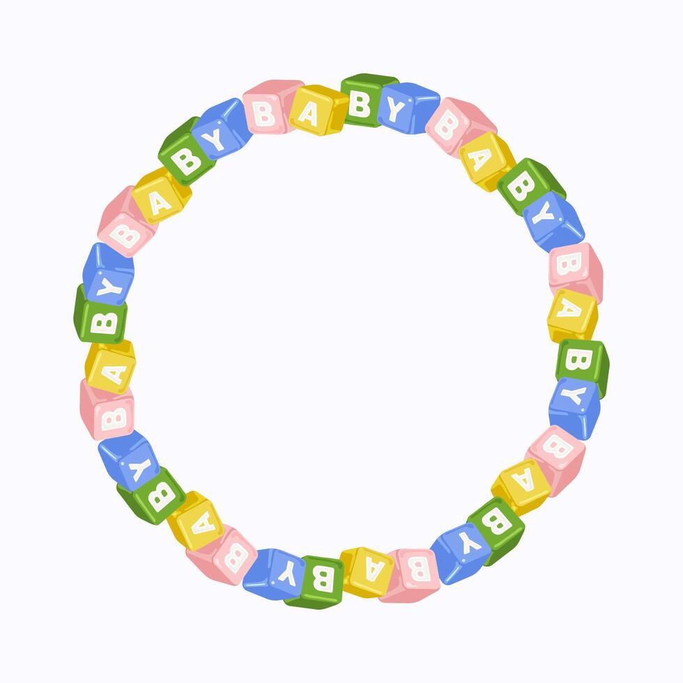 Circular wreath of cubes with letters baby on white background, illustration vector