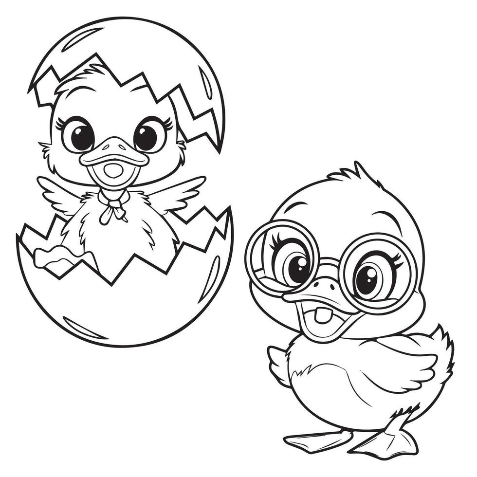 Adorable Ducklings in Cracked Eggshells Cartoon Illustration vector