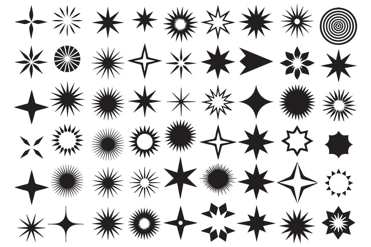 a collection of black and white starburst shapes vector