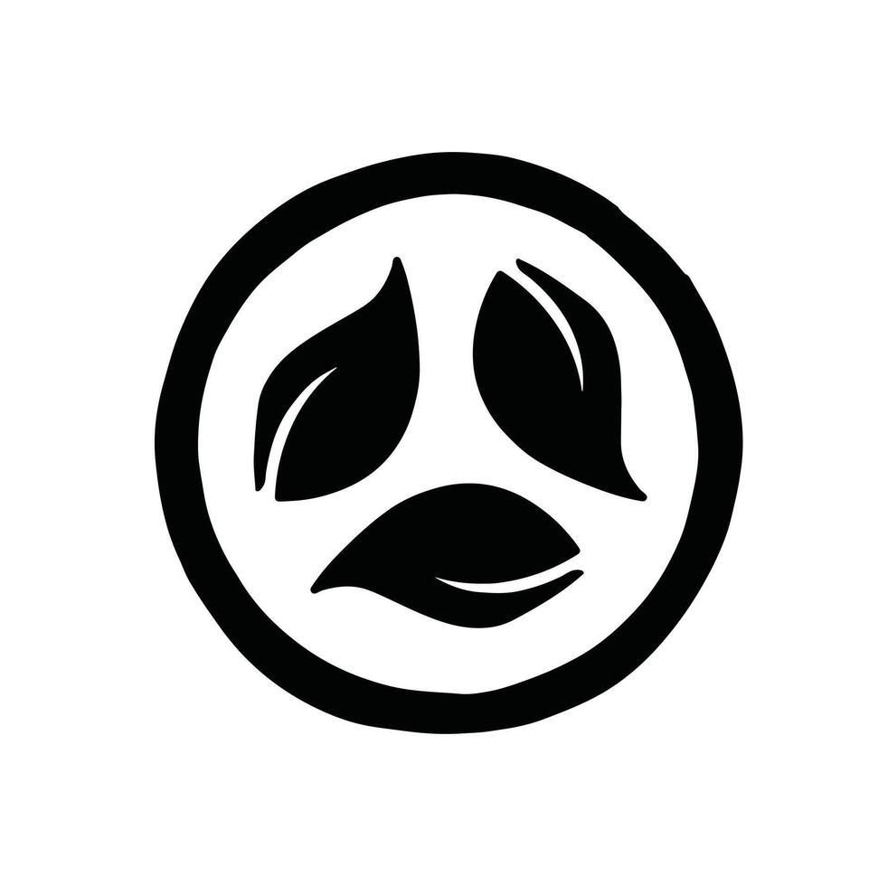 ecology sign three leaves recycling silhouette monochrome hand drawn illustration vector