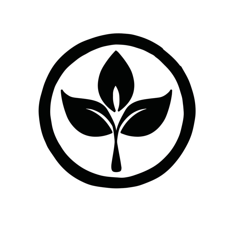ecology sign plant logo silhouette hand drawn illustration vector