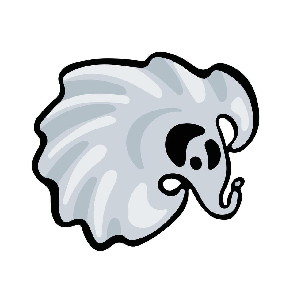A ghost is shown in a black and white drawing. illustration vector