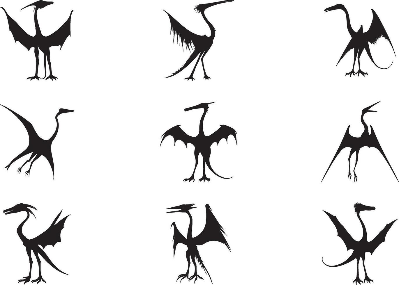 Set of quetzalcoatlus silhouette vector