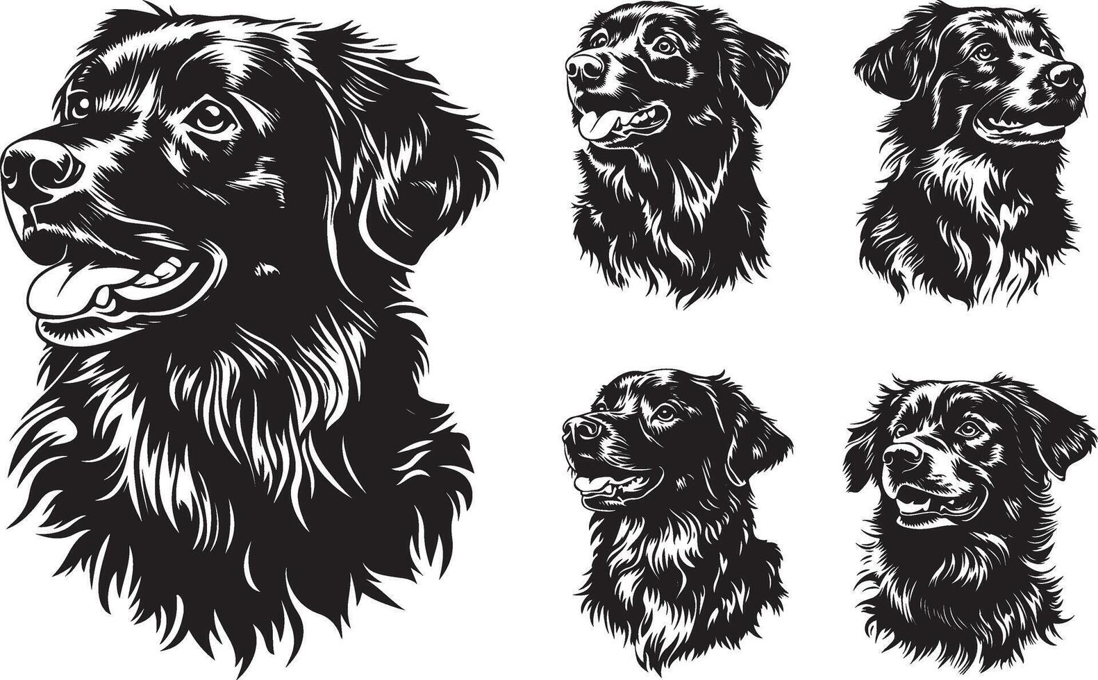 Set of black dog face silhouette isolated on a white background vector