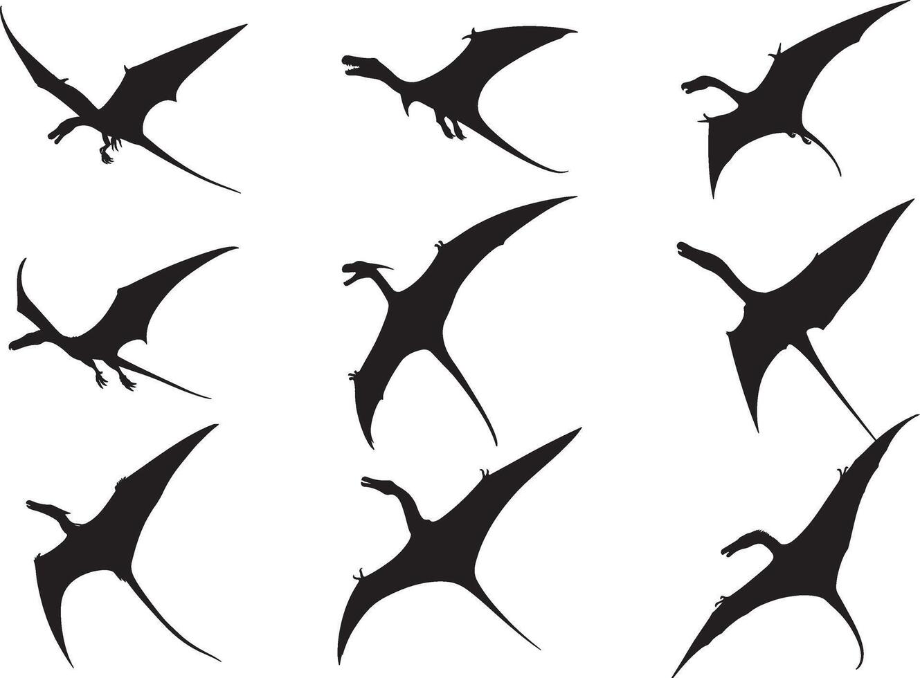 Set of pteranodon silhouette vector
