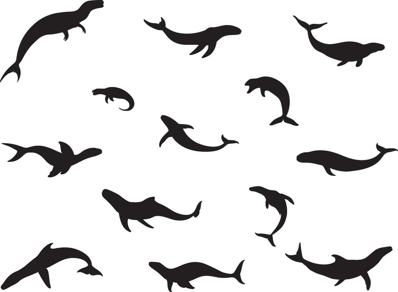Set of plesiosaurus silhouette vector