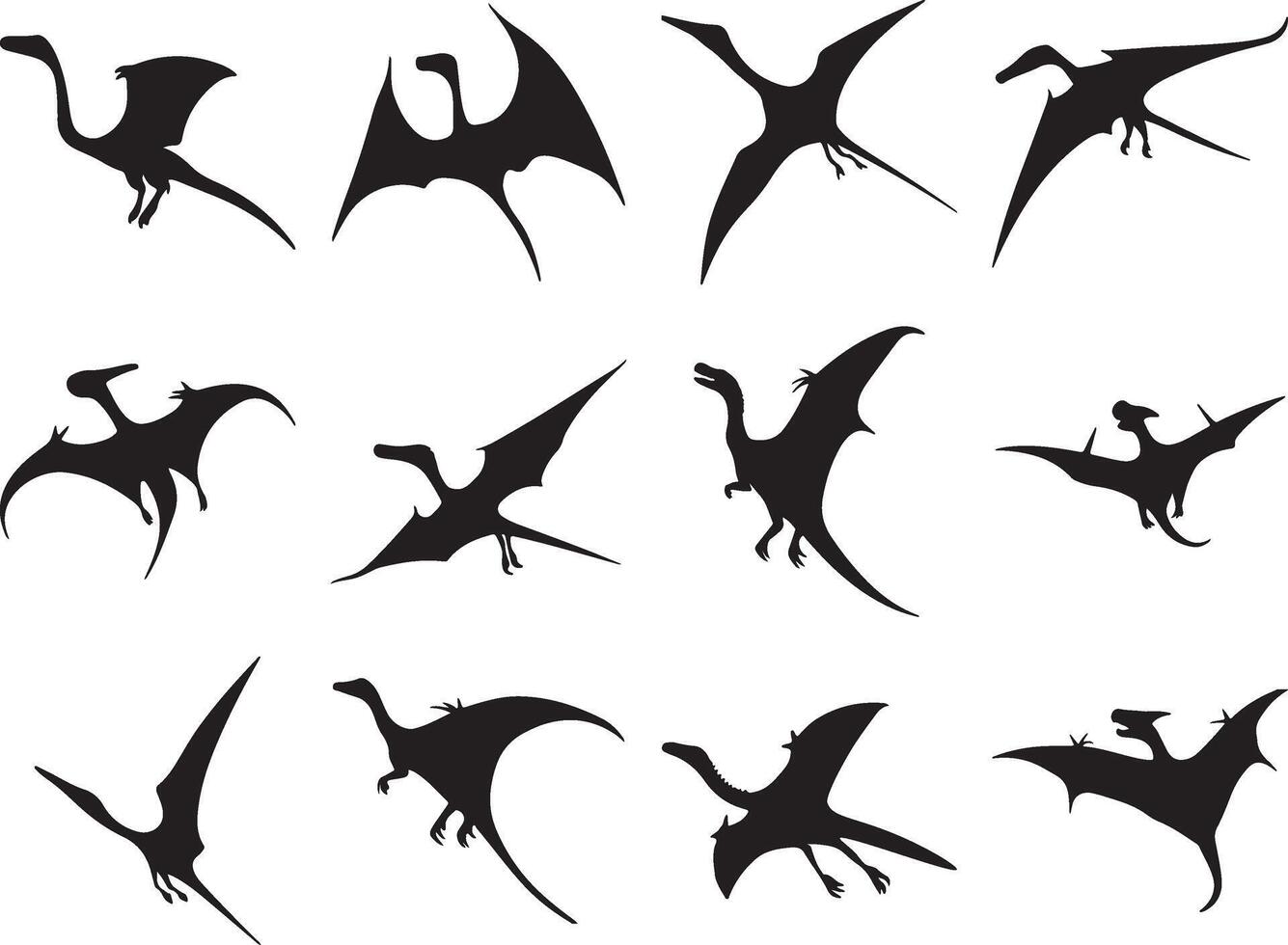 Set of pterosaurs silhouette vector