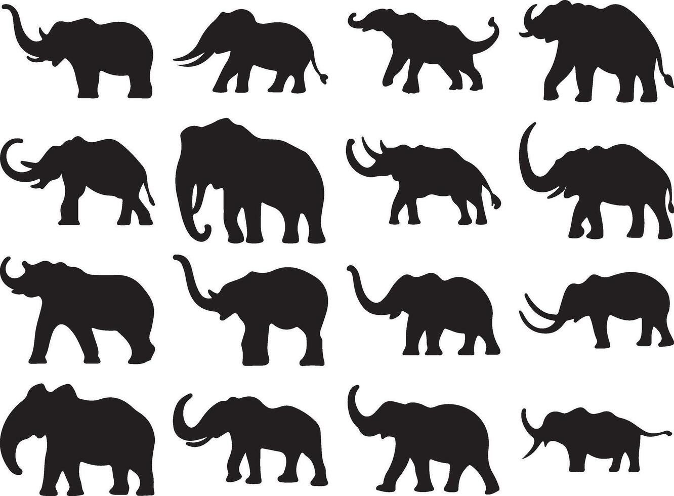 Set of elephant silhouette of wild animals vector