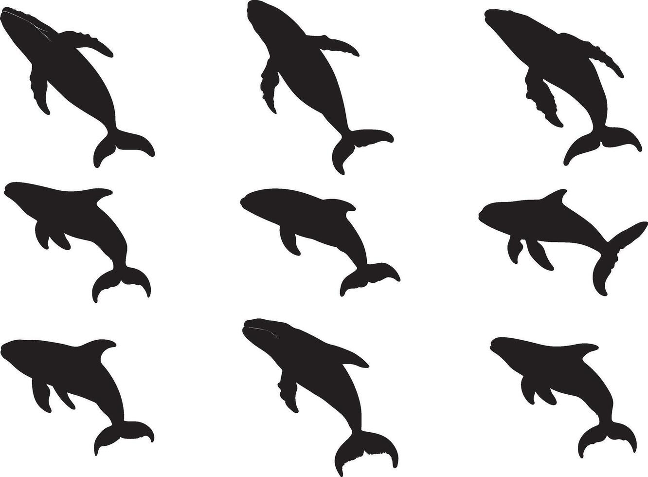 Set of dolphin silhouette on transparent background vector