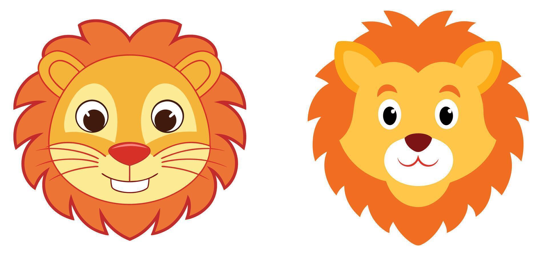 Cute Cartoon Lion Heads Setnt vector