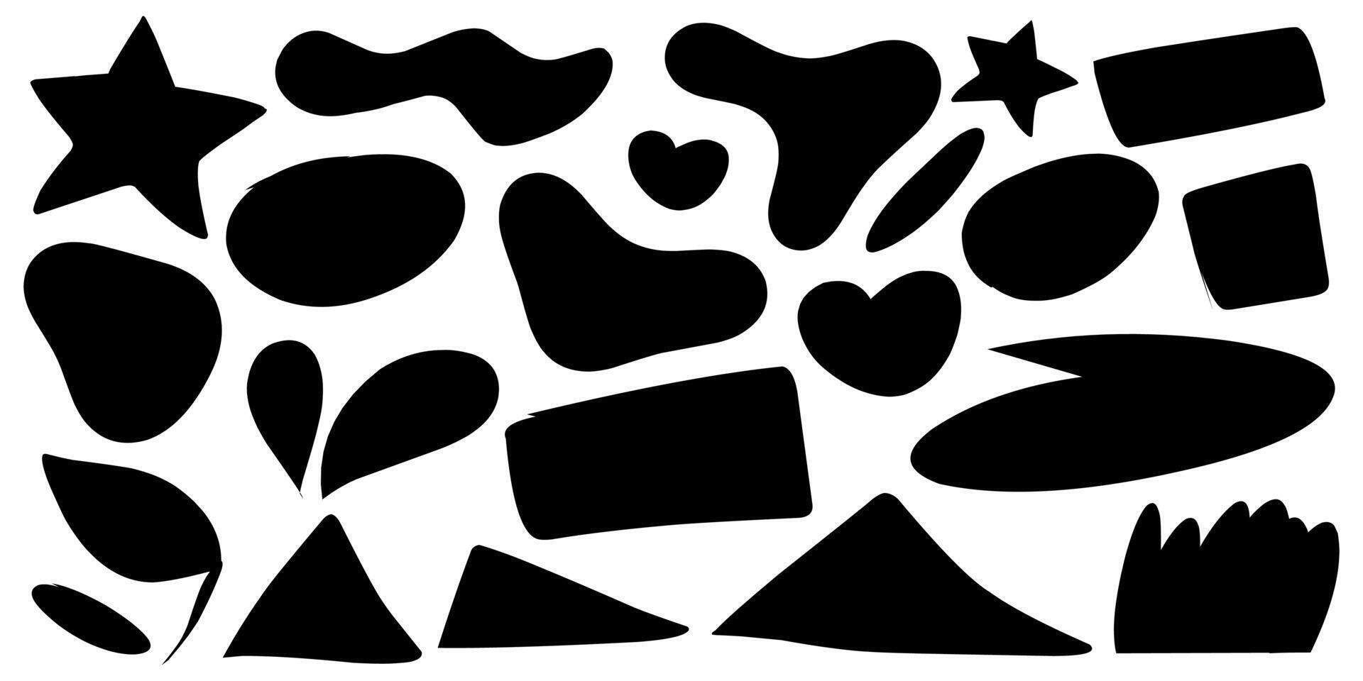 Organic shape silhouette, of abstract doodle elements, star, heart shaped, leaf, and geometric shapes. vector