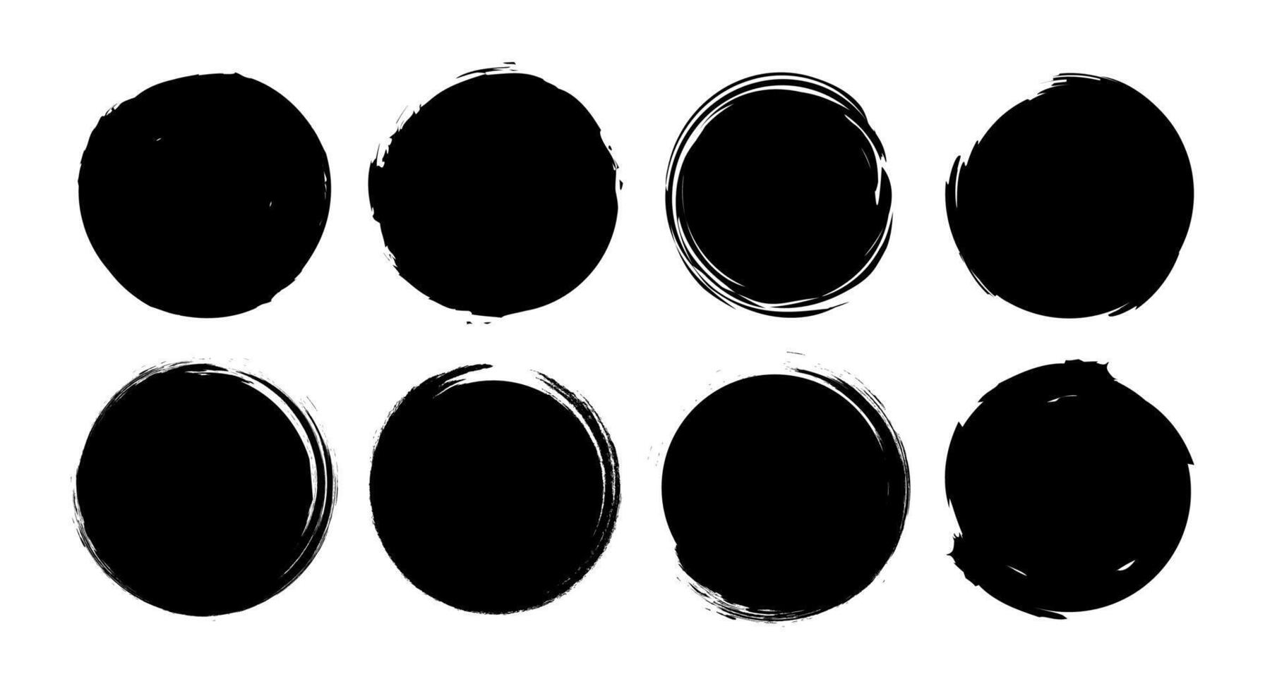 Round Black Grunge Shapes. Frames for Design, Brush Stroke Elements. Isolated on White Background vector