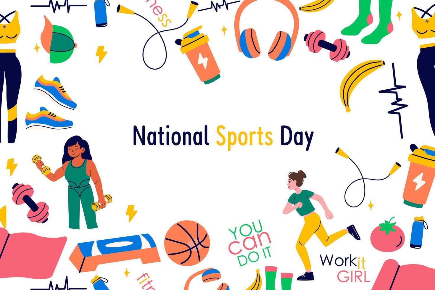 National sports day background with elements in flat style vector