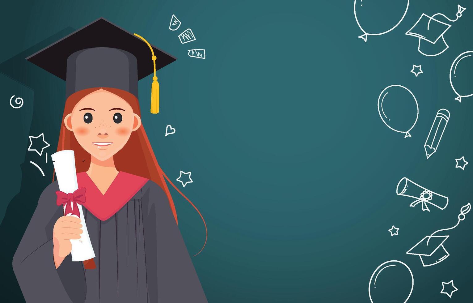 A Graduate girl with diploma on chalkboard background vector