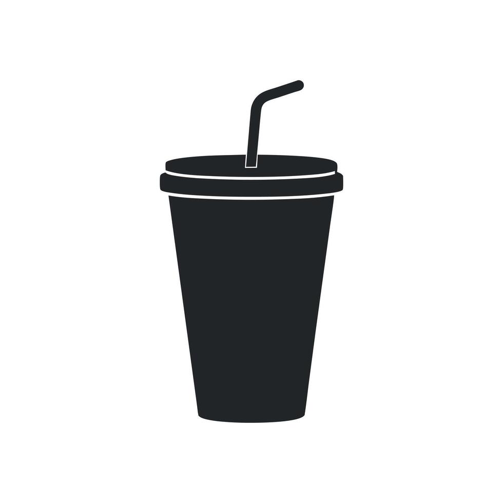 Black Silhouette Icon Of A Drink Cup With Lid And Straw Illustration Isolated vector