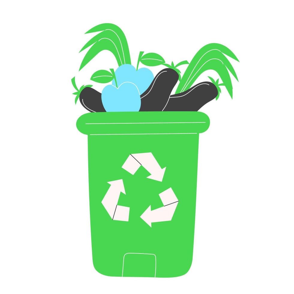 Compost Bin for Plant Waste Recycling. Recycling and Reusing Organic Materials Concept. Flat Illustration. vector