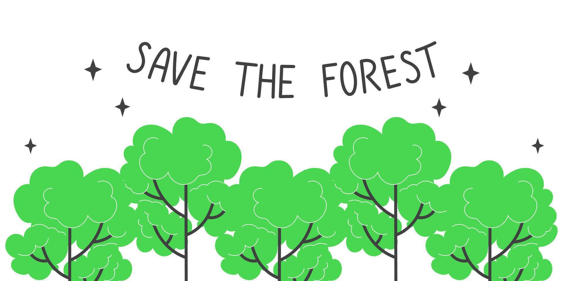 Lush Green Tree Canopies with Save the Forest Text. Earth Day Concept, Forest Protection, and Nature Conservation. Flat Illustration. vector