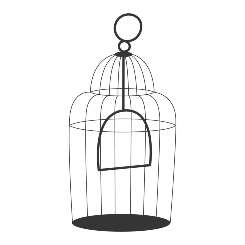 Modern Minimalist Wire Birdcage with Swing in an Unconventional Shape on a White Background vector