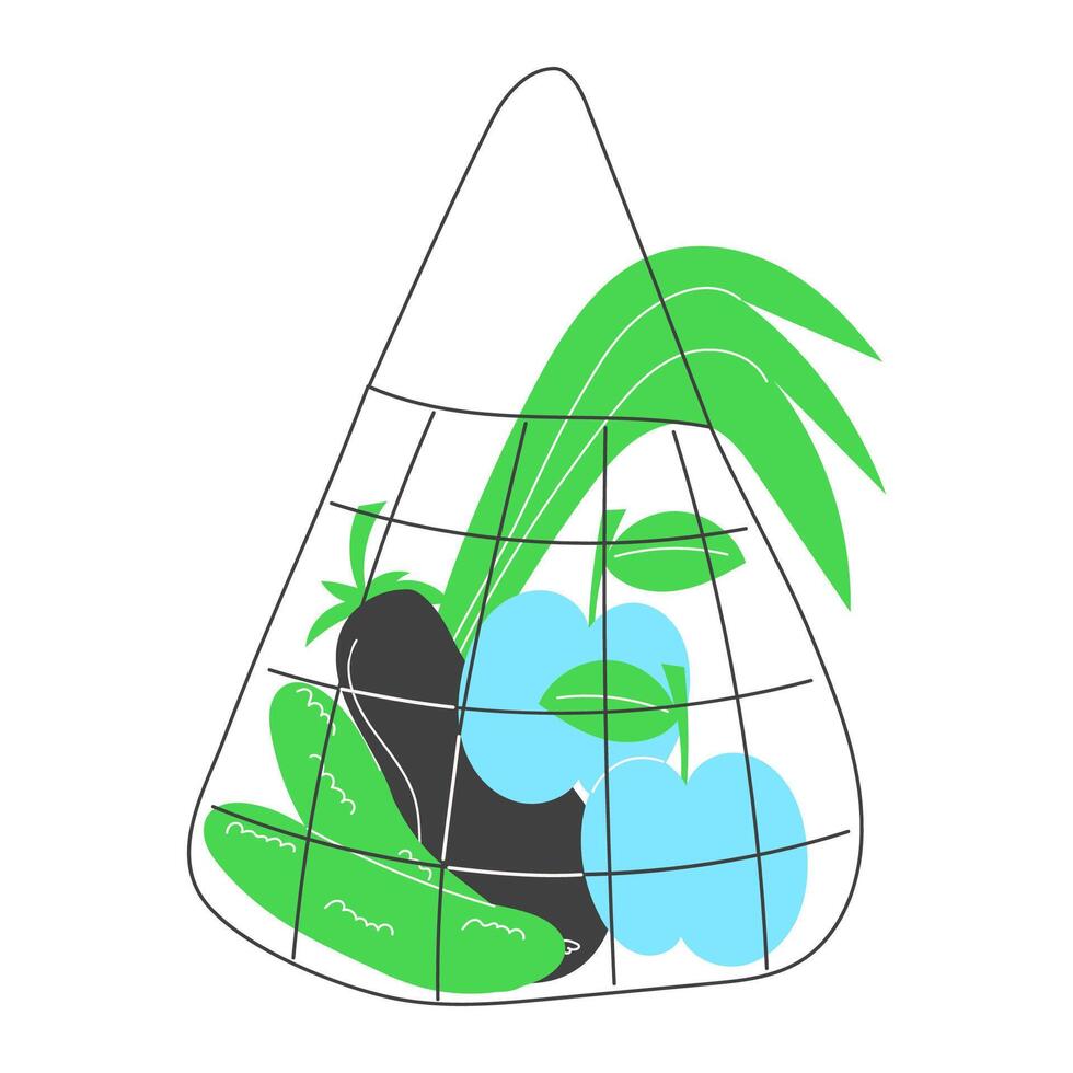 Reusable Tote Bag Filled with Fresh Vegetables, Greens, and Fruits. Smart Consumption and Organic Food Concept. Flat Illustration. vector